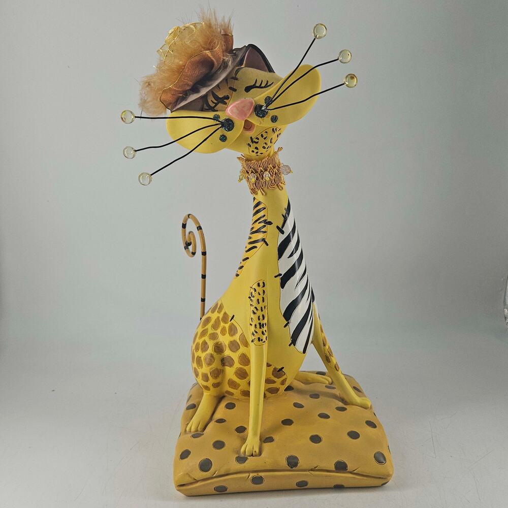Vintage Enesco Fanciful Felines Safari cat figurine in hat 13"